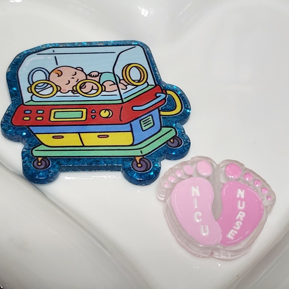 NICU Nurse Flatback Focal Bead Flats Badge Keychain Crafts Beaded Pen Baby